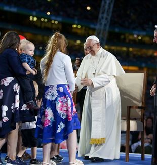Pope Francis greets families at the Festival of Families in Croke Park, Dublin, held during the 9th World Meeting of Families in Ireland in August 2018 (Catholic Communications Office archive)
