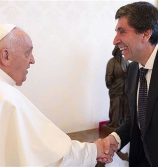 Davide Prosperi greets the Holy Father after a private audience (Vatican Media/Catholic Press Photo)